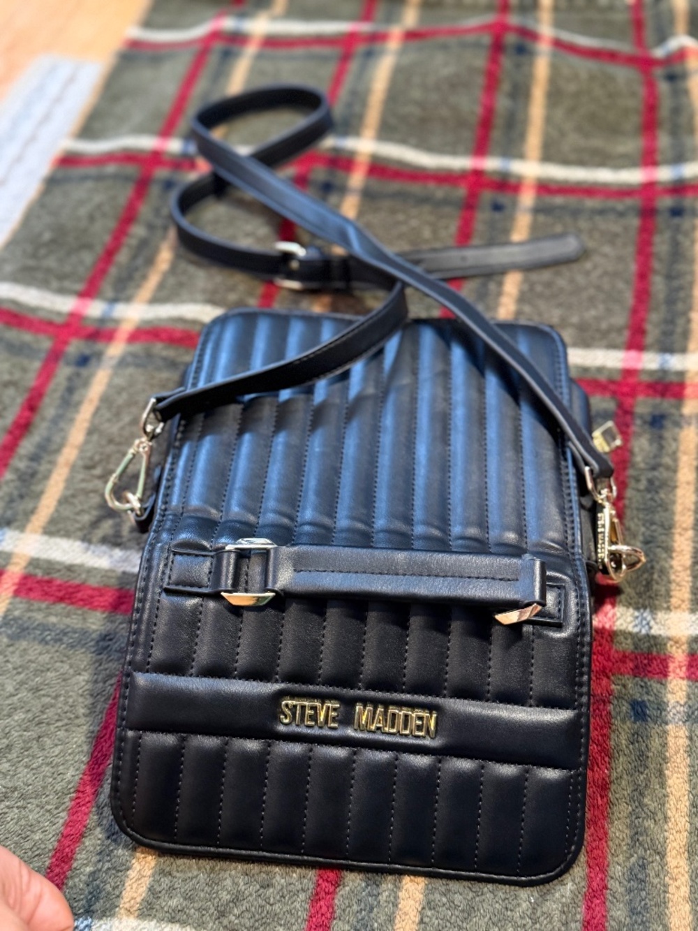 Steve Madden Black Quilted Crossbody Top Handle Purse with Wallet Organizer